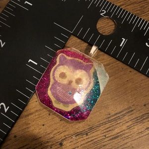 Handmade owl on purple/blue glitter resin charm